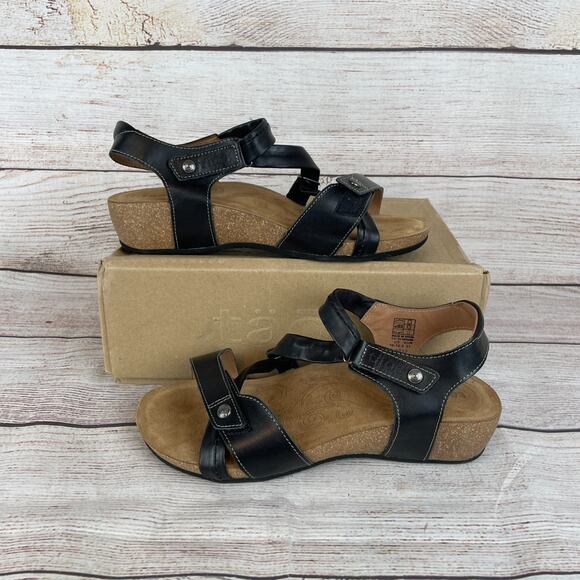 Taos Universe Womens EU 41 US 10-10.5 Sandals Black Leather Footbed - Picture 1 of 11